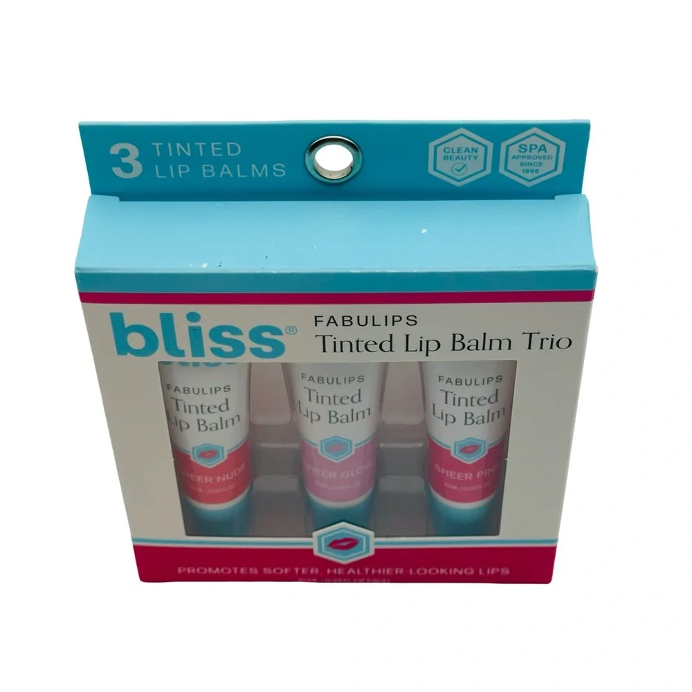 bliss Fabulips Tinted Lip Balm Trio Sheer Nude Glow Pink New in Box